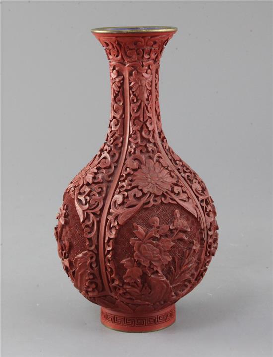 A Chinese cinnabar lacquer bottle vase, first half 20th century, height 23cm